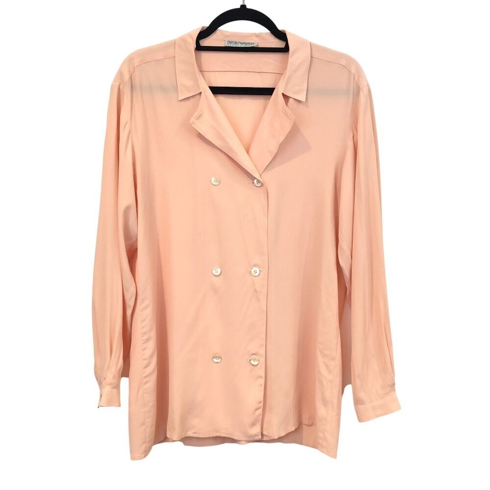 Emporio Armani Silk Blend Double Breasted Button Front Long Sleeve Blouse 40